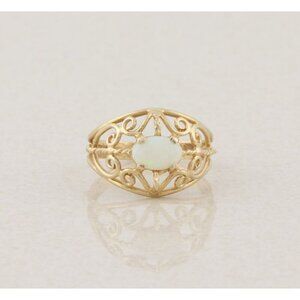 14k Yellow Gold Natural Opal Filigree Ring Size 6